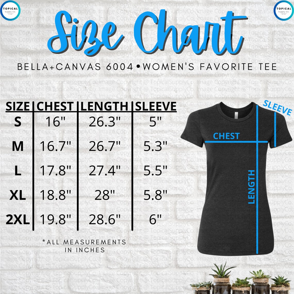 HQ Bella Canvas 6004 Size Chart Bellacanvas 6004 Women's Favorite Tee