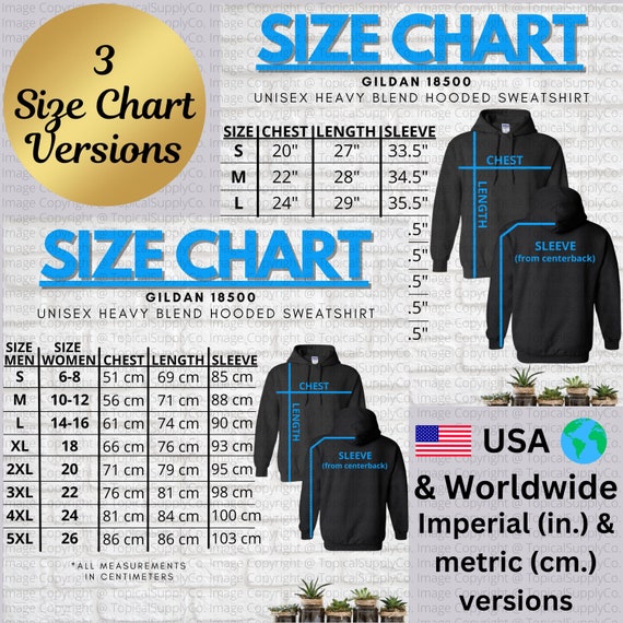 HQ Gildan 18500 Size Chart | Gildan 18500 Unisex Heavy Blend