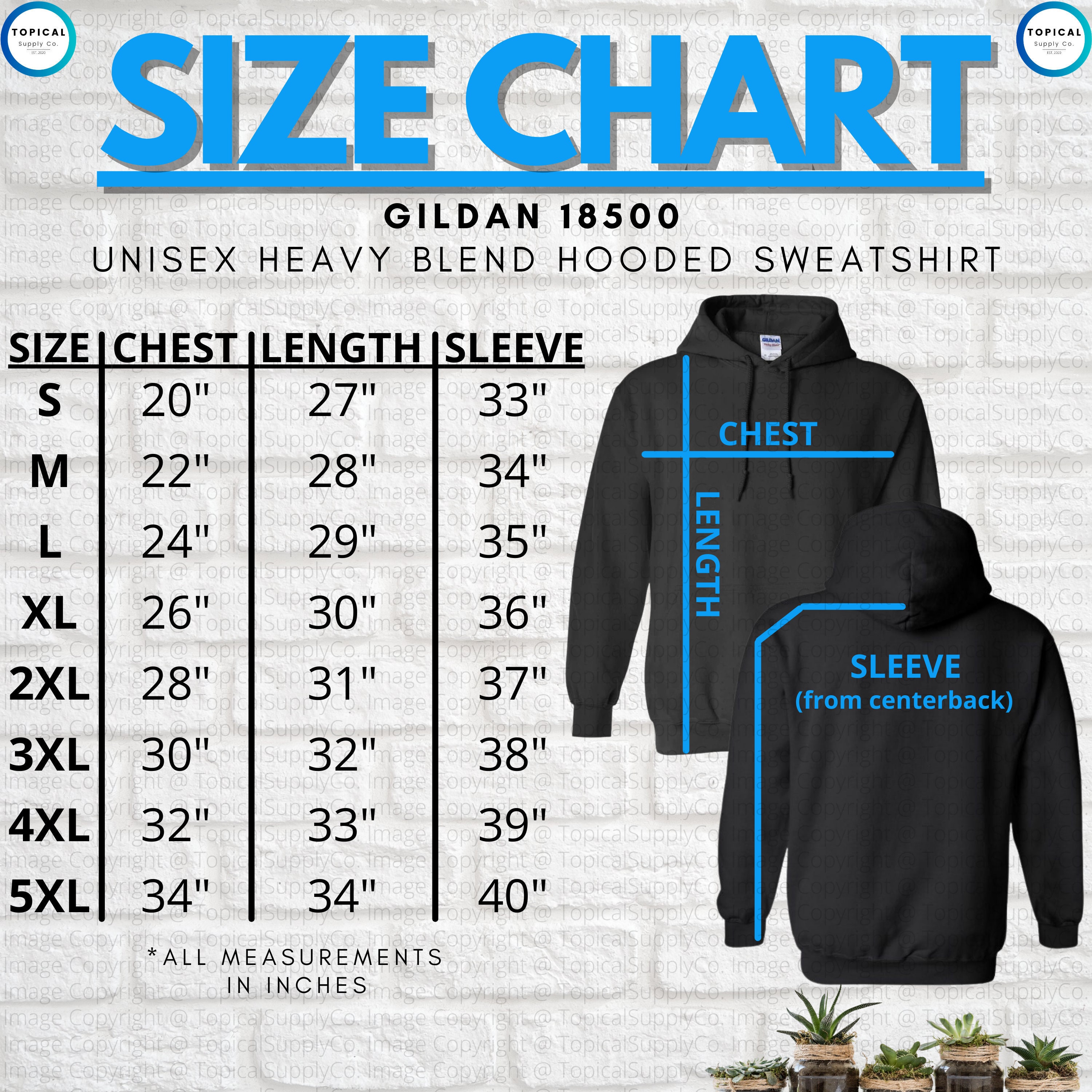 HQ Gildan 18500 Size Chart Gildan 18500 Unisex Heavy Blend | Etsy