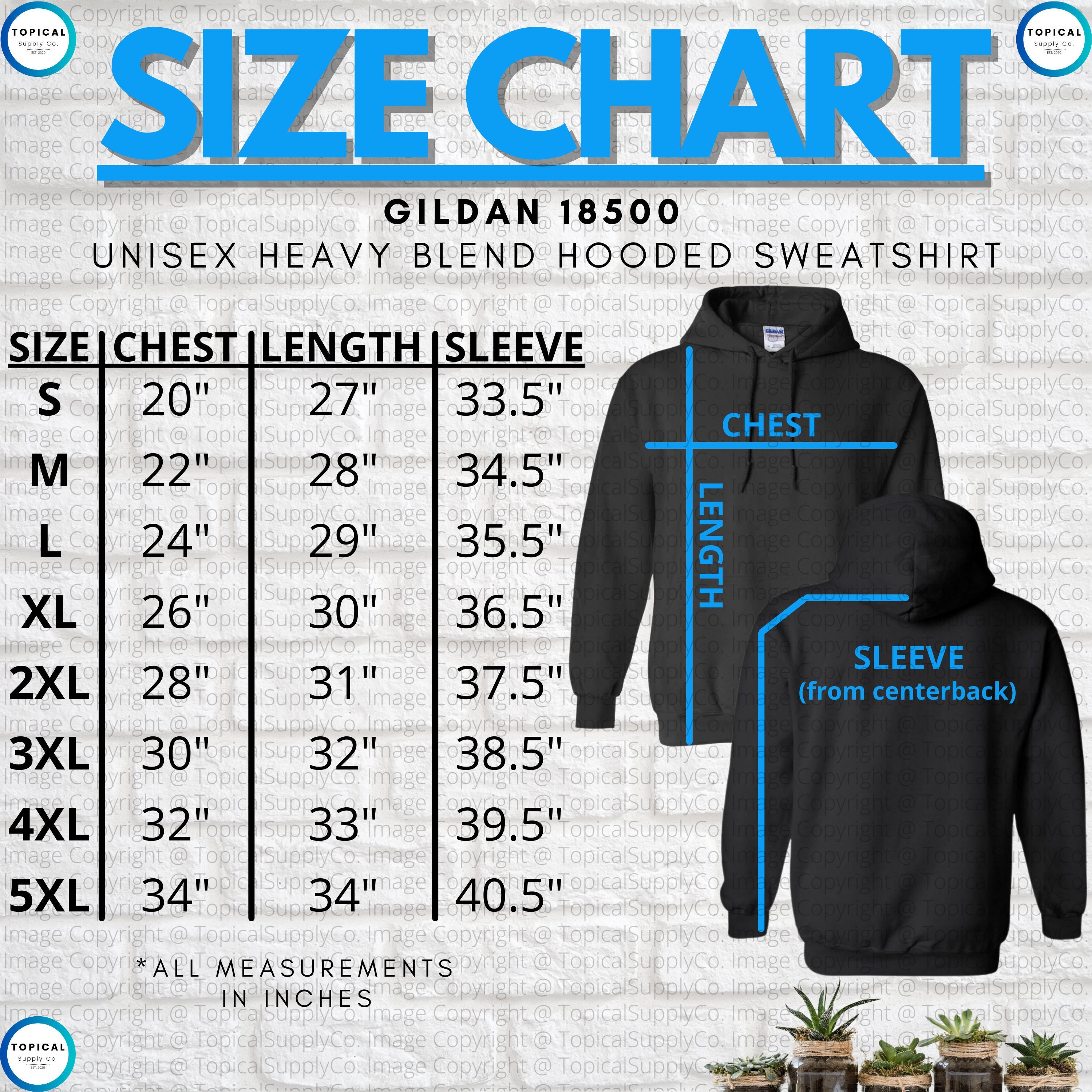 gildan heavy blend size chart