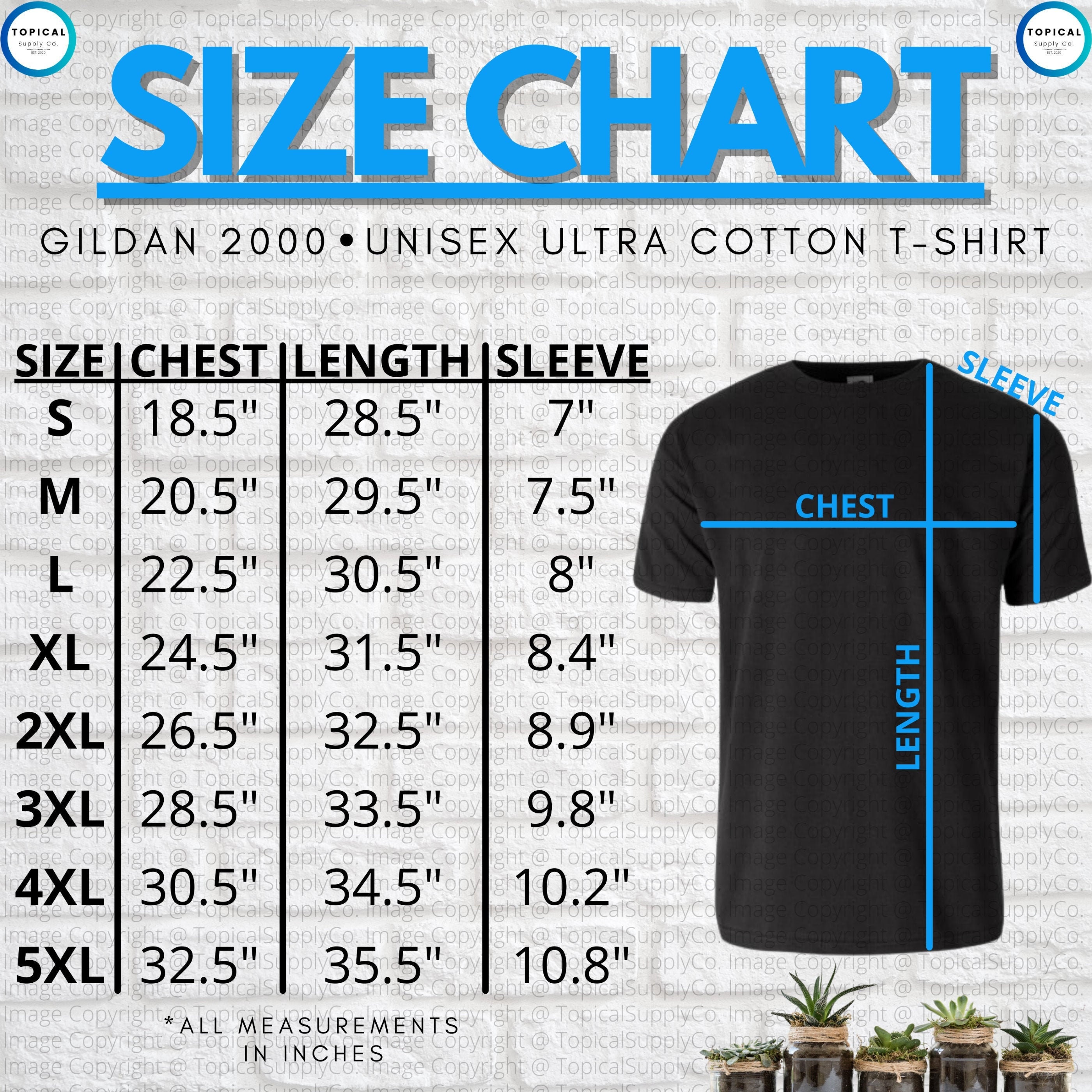HQ Gildan 2000 Size Chart Gildan 2000 Unisex Ultra Cotton | Etsy