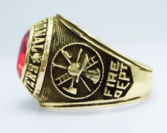 Fire Fighters Ring , Professional Ring , USNA , Sterling 10KP Gold Plated , Military , Army , Gift , MEN Ring
