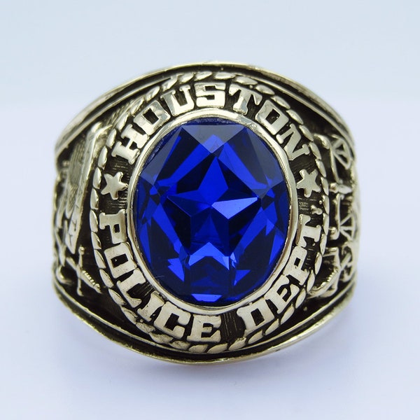 Houston Police Dept Ring , Sterling 10KP Gold Plated , Military , Army , Gift , Military Ring