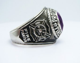 Professional Fire Fighters Ring , fire dept , Sterling Silver 925 , Class Ring , School , Graduation , Military , Men , Custom Made Ring