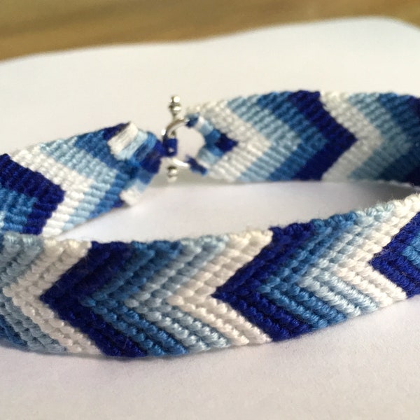 Handmade Friendship Bracelet, Blue Ombre, Green Ombre, Chevron Pattern, Toggle Closure