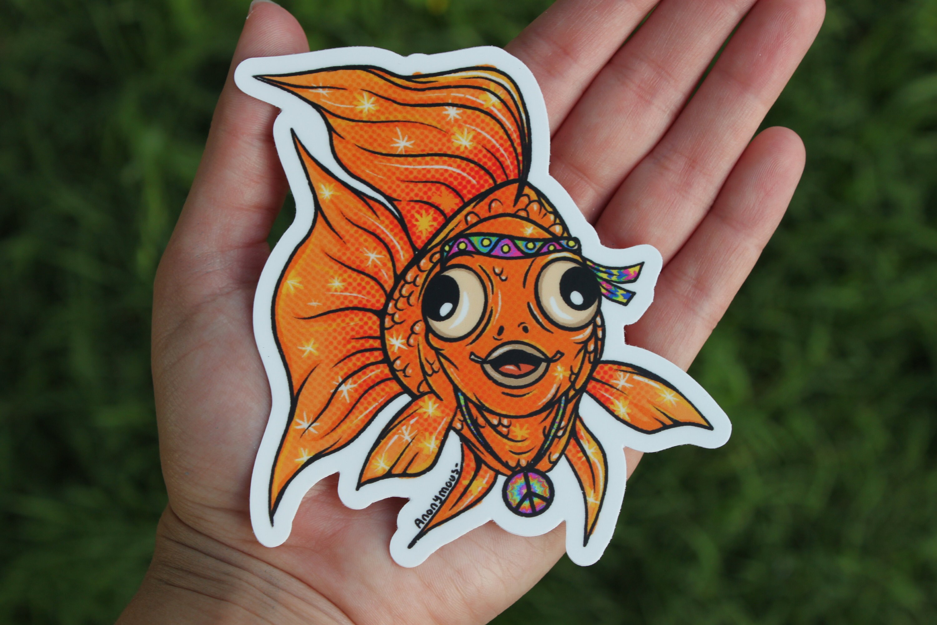 XLarge Psychedelic hippie Goldfish vinyl sticker car decal Etsy