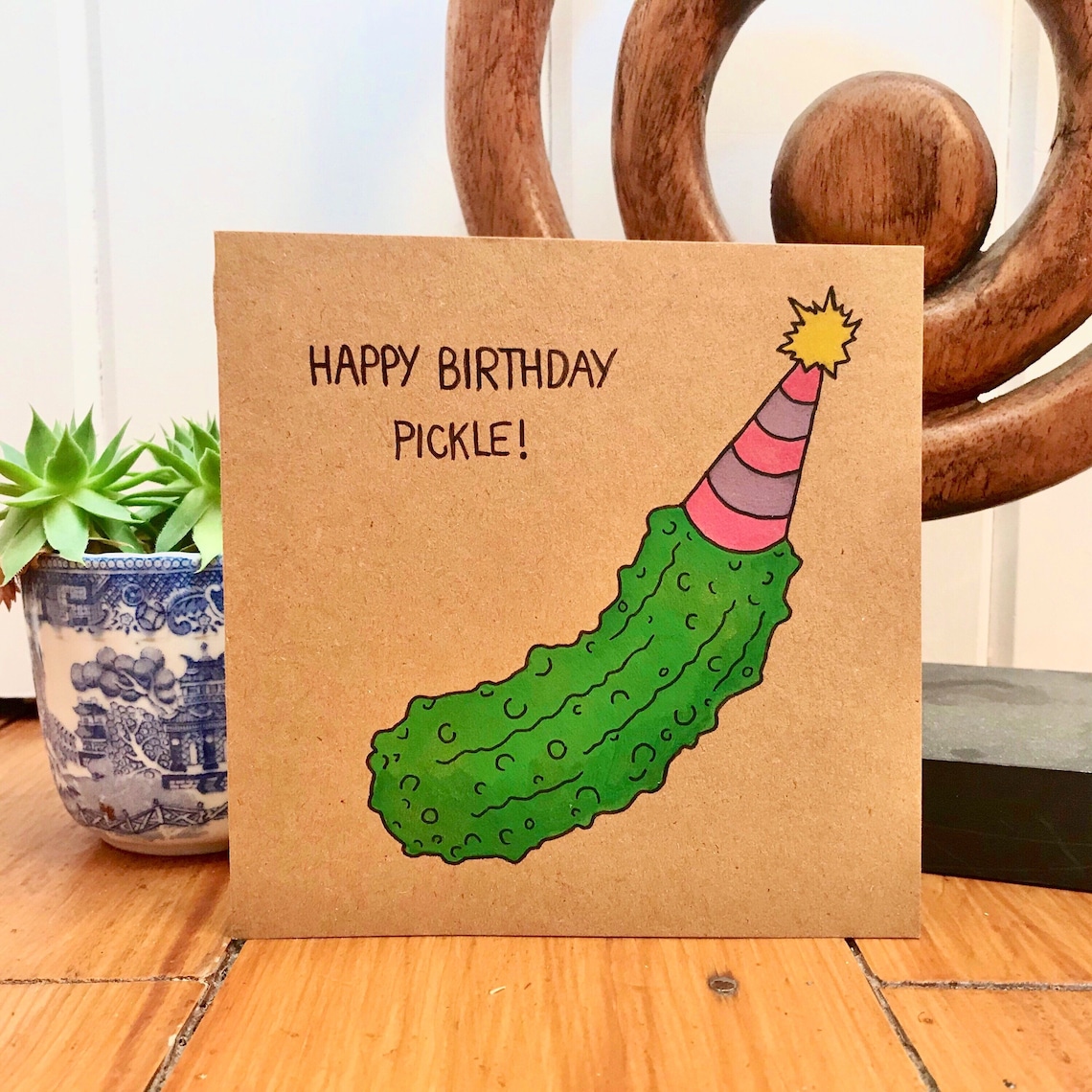 Happy Birthday Pickle Greeting Card Etsy