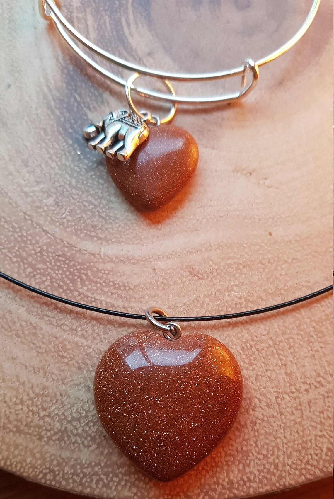 Gemstone matching jewellery set bangle and necklace goldstone Etsy