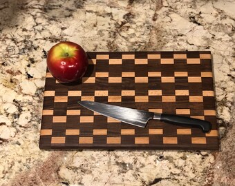 Handmade end-grain charcuterie board. Black Walnut and Oak Charcuterie Board. Wooden Cheese Board. Serving Board. Made in New Jersey. 9