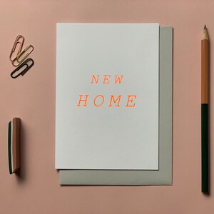 Handgedrukte New Home-kaart, Neon Home-kaart, Housewarming-kaart, Gefeliciteerd met je nieuwe huis, Wildcard, Wildcard-briefpapier, Handgemaakte Home-kaart