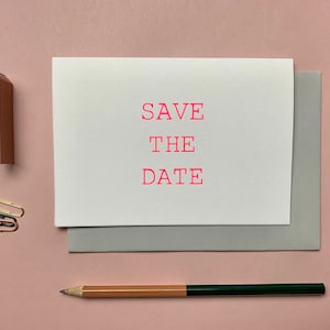 Save the Date neon rosa Karte, Save the Date Karte, Handgedruckt Save the Date, Handmade Save the Date, Folie Save the Date, Wildcard