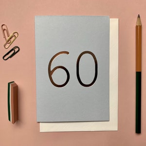 Carte d'anniversaire 60e imprimée à la main, carte d'anniversaire Foil, Wildcard, anniversaires jalons, carte d'anniversaire 60e, carte d'anniversaire pour hommes, anniversaire pour femmes