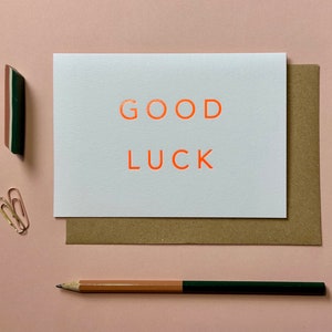 Viel Glück Orange Karte, Neon Viel Glück, Handgedrucktes Glück, Wildcard, Neue Job Karte, Ich wünsche dir Glück, Viel Glück in deinen Prüfungen Karte