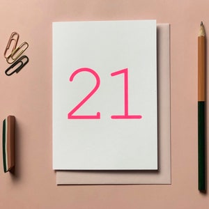 Carte d'anniversaire 21e imprimée à la main, carte d'anniversaire néon, carte d'anniversaire lumineuse, carte d'anniversaire pour filles, carte d'anniversaire lumineuse, Wildcard