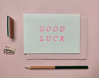 Handprinted Good Luck card, Good Luck Pink card, Handmade Good luck card, Bright Good Luck, Exam cards, Foil Good Luck, Wildcard,