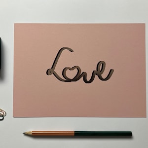LOVE print, Handprinted LOVE foil A5 print, Pink Love print, Home gift, Wildcard, Wildcard stationery, Valentines gift, Pink Artwork