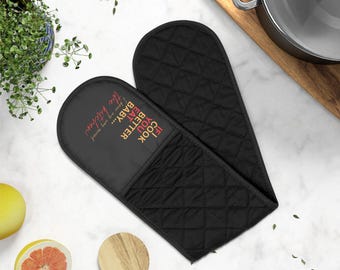 Heat-Resistant Black Oven Mitts | Kitchen Decor