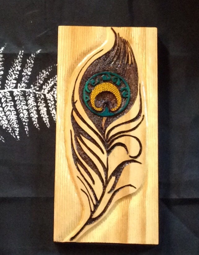 Feather and Humming Birds Plaque Personalized Pyrography Wood Burning Art  Natural Bark Border 11x6 