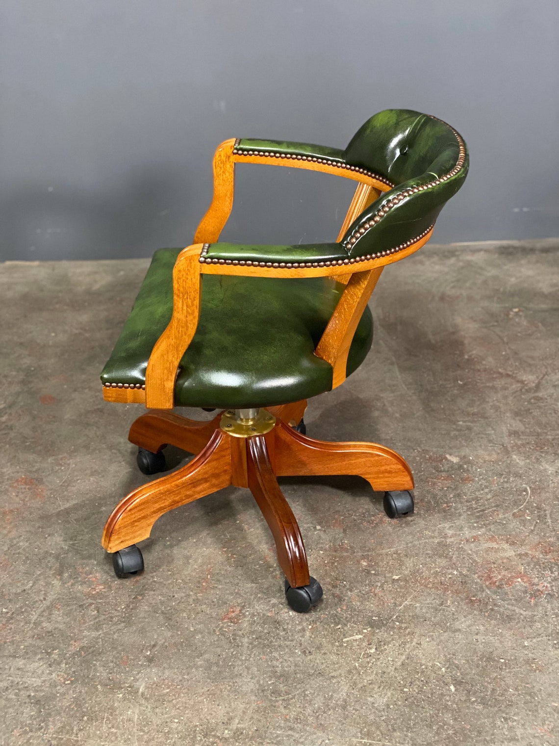 Vintage Green Leather Desk Chair Etsy