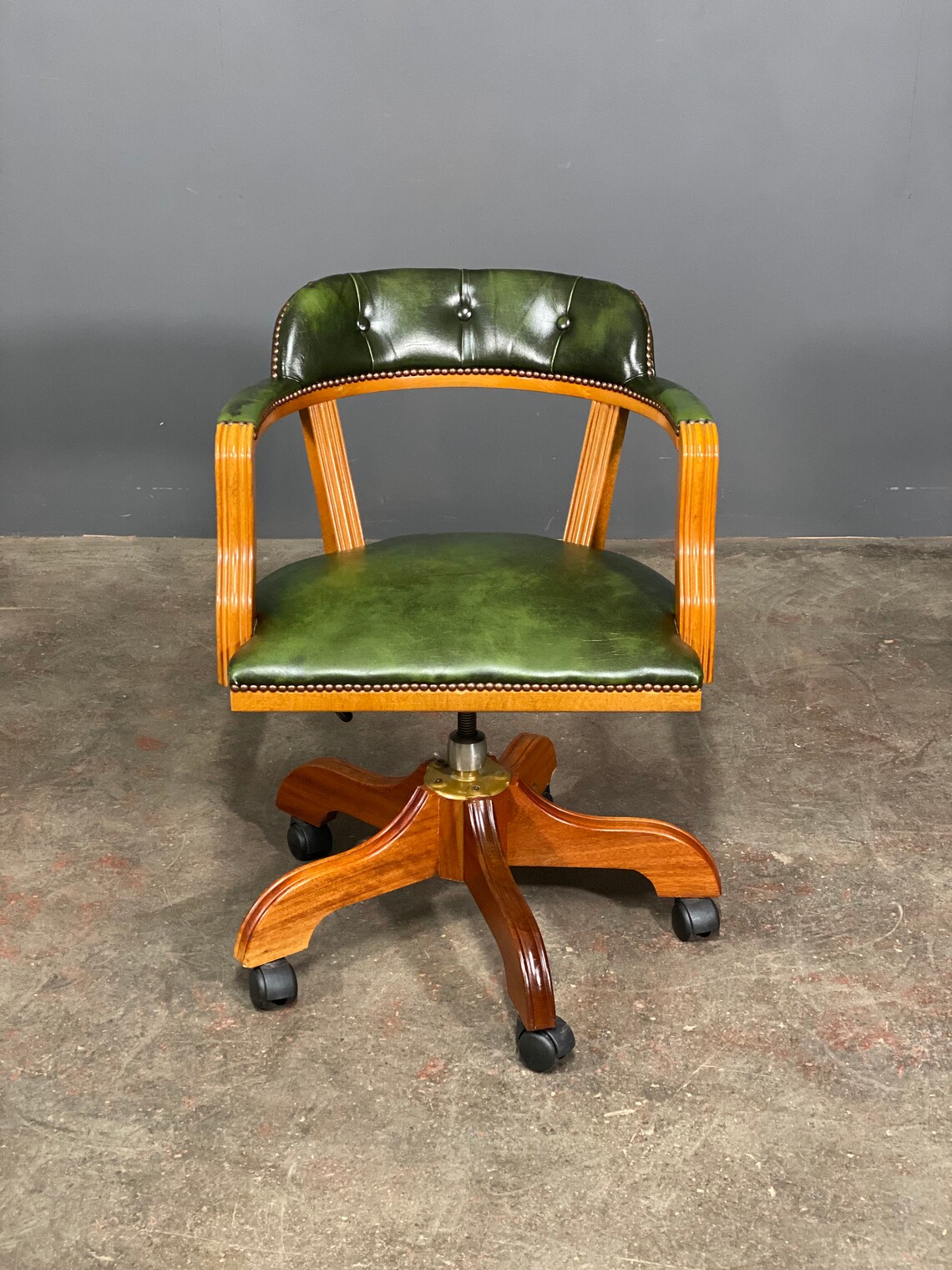 Vintage Green Leather Desk Chair Etsy