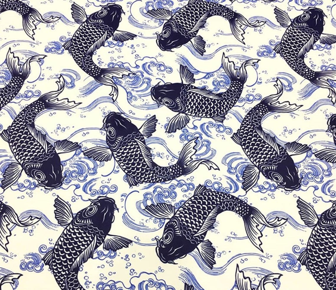 Koi fish patterned fabric Sea pattern upholstery fabric Etsy