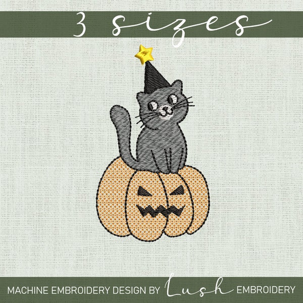 Halloween Cat Machine Embroidery Design - 3 sizes