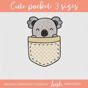 Pocket Animal Koala Baby Child Kids Machine Embroidery Design - 3 sizes
