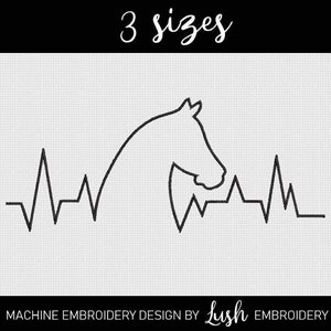 Heartbeat Love Horse Machine Embroidery Design - 3 sizes