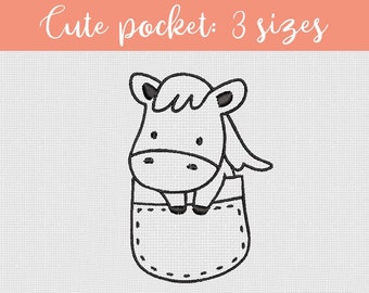 Pocket Animal Horse Baby Child Kids Machine Embroidery Design - 3 sizes
