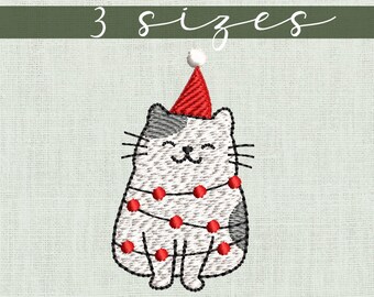 Maskinbroderidesign för julkatt - 3 storlekar