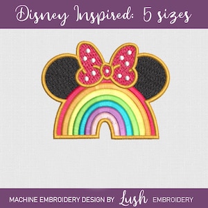 Minnie Mouse inspired Rainbow machine embroidery design