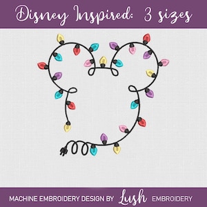 Mickey Mouse inspired Christmas Lights machine embroidery design