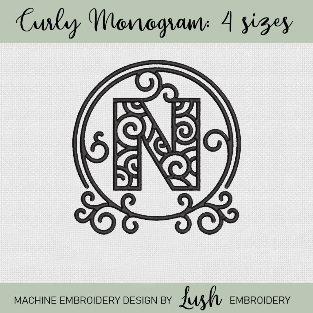 Machine Monogram Letter N Curly Monogram Letter: n Machine Embroidery Design - Etsy UK