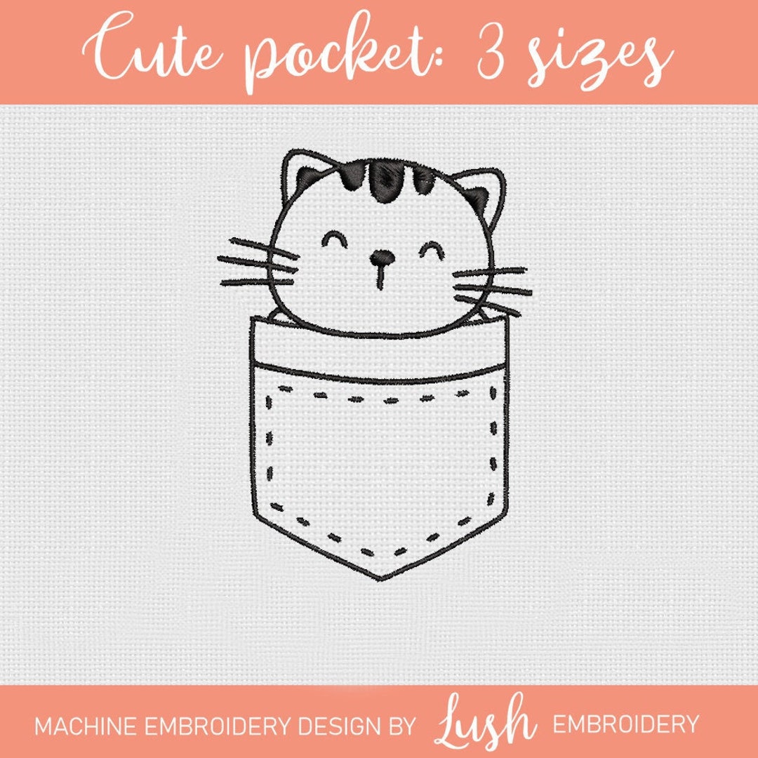 Pocket Animal Cat Baby Child Kids Machine Embroidery Design - 3 Sizes ...