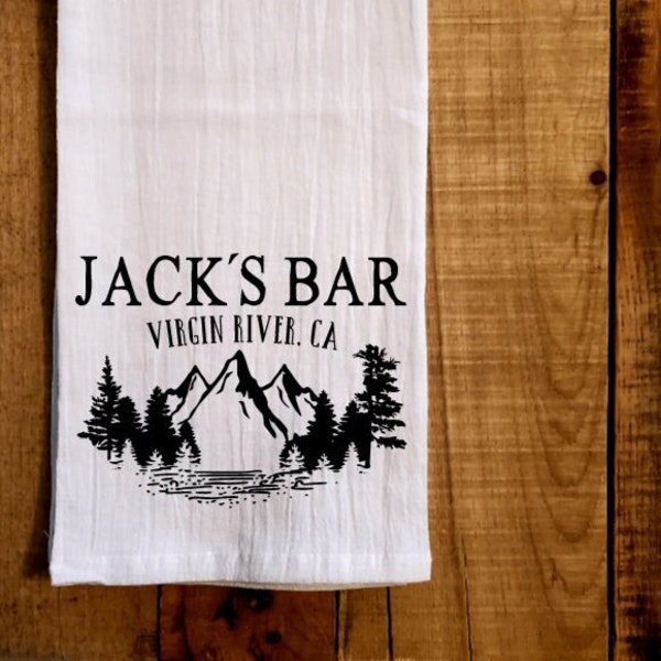 Virgin River towel, Jack's Bar, Gift, Kitchen towel, Jack, Mel, Preacher, Doc, Charmaine, virgin river fans, birthday gift, kitchen towel