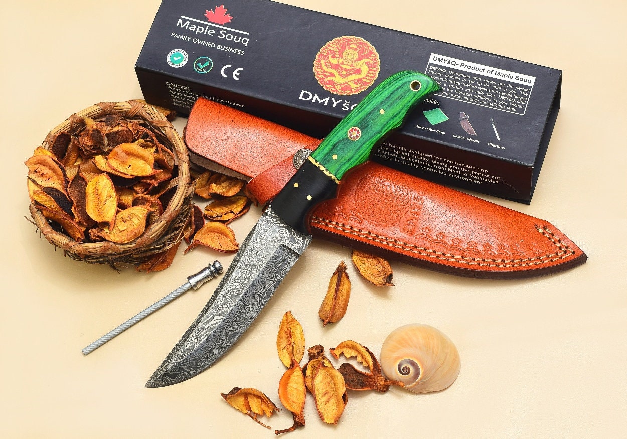 Green handle knife damascus steel pakka wood handmade knife Etsy