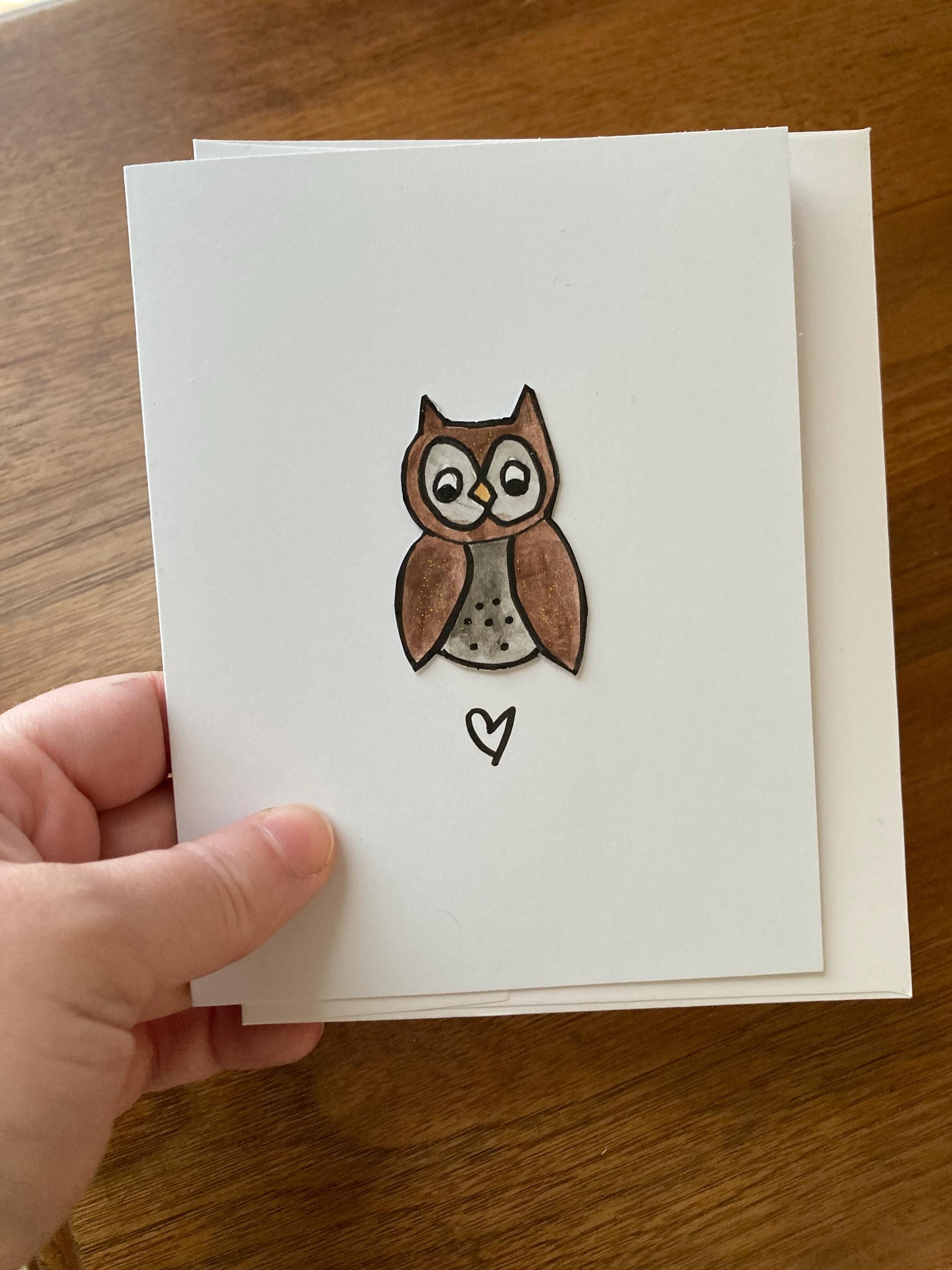 Handmade Watercolor Owl Card - Woodland Themed Greeting