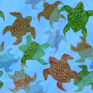 Turtles 12&quot; door 12&quot; DOWNLOADBAAR oppervlaktepatroon JPEG en transparante PNG-bestanden, zee, oceaan, honu, Maori, Stille Zuidzee, Indonesisch