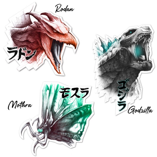 Godzilla Vinyl Sticker Trilogy. Zilla, Rodan, Mothra