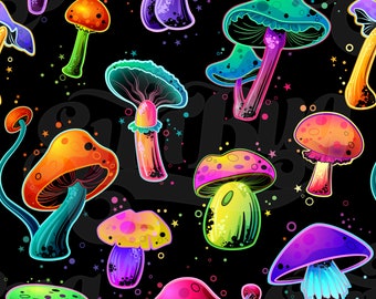 Magic Mushrooms 12" by 12" DOWNLOADABLE Surface Pattern JPEG and transparent PNG files, fungi, plants, toadstools
