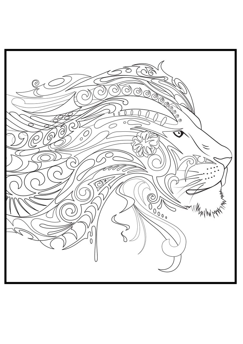Lion Head Colouring Sheet DOWNLOAD - Etsy