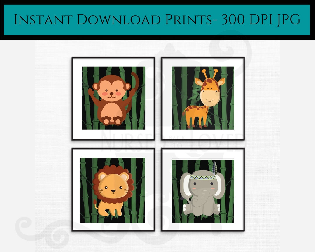 Safari Animal Nursery Pictures, Baby Giraffe Print, Bamboo Picture