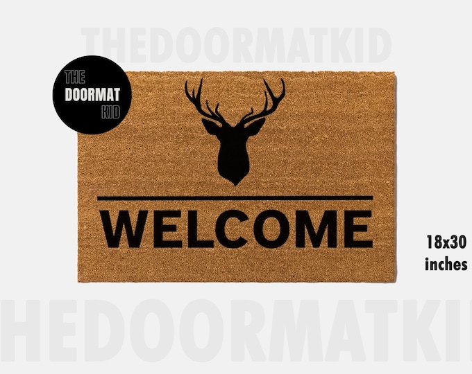 Deer Welcome Doormat - Welcome Mat - Porch Decor, Housewarming Gifts, Custom Gifts, Holiday Gifts, Deer Welcome Custom Doormat