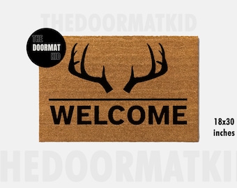 Deer Antlers Welcome Doormat - Welcome Mat - Porch Decor, Housewarming Gifts, Custom Gifts, Holiday Gifts, Deer Welcome Custom Doormat