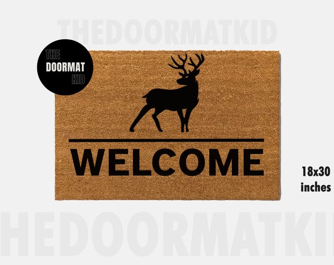Deer Welcome Doormat - Welcome Mat - Porch Decor, Housewarming Gifts, Custom Gifts, Holiday Gifts, Deer Welcome Custom Doormat