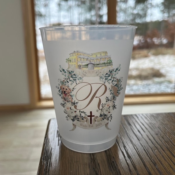 16 oz Personalized Frost Flex cups, Weddings, Party Favors, Stadium, Party, Custom, wedding crest, bachelorette, getaway trip, cocktail