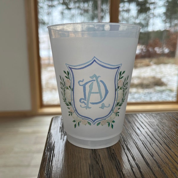 Wedding Crest cups, 16 oz Personalized Frost Flex, Party Favors, Stadium, Party, Custom, bachelorette, getaway trip, cocktail, reception