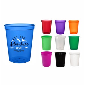 16 oz Personalized Wedding Cups, Party Favors, Stadium Cups, Party Cups, Custom Cups, let the adventure begin, bachelorette, getaway trip
