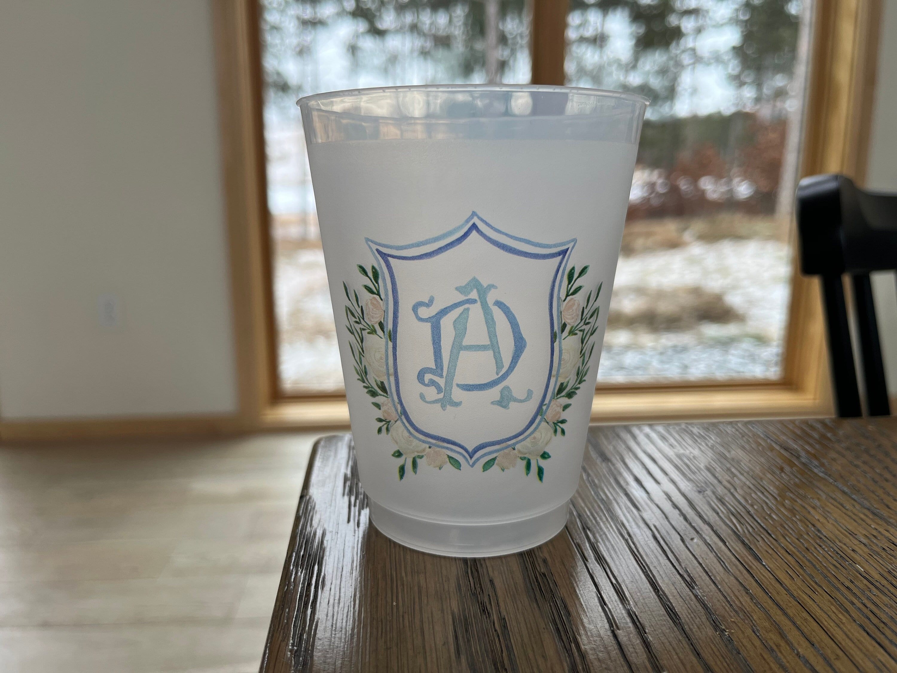 16 oz Personalized Frost Flex cups, Weddings, Party Favors, Stadium, Party, Custom, wedding crest, bachelorette, getaway trip, cocktail