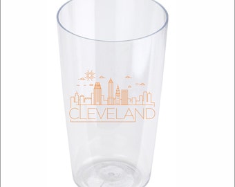 Cleveland skyline, 20oz Personalized plastic craft pint glass, custom printed, beer glasses, swag, bags, bachelor groomsman, housewarming